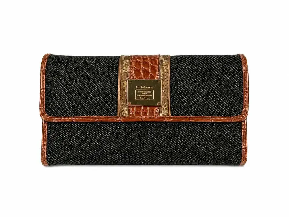 Vintage Y2K Liz Claiborne Denim and Croc Print Trifold Checkbook Wallet